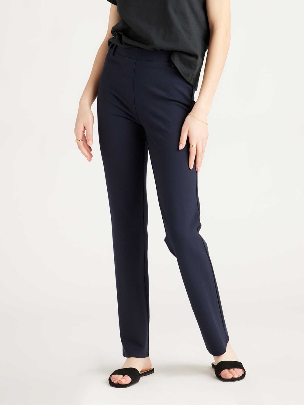 Quince Ultra Stretch Ponte Straight Leg 28” Pant in Navy Blue, Women’s Large
